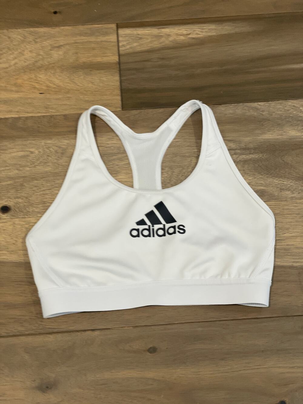 Adidas White Sports Bra Size S Black Logo Stretch Athletic
